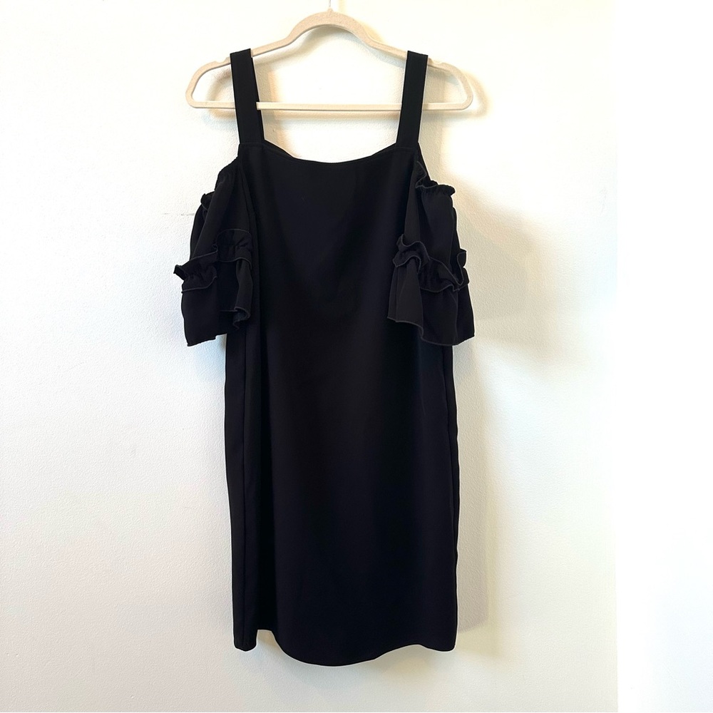 DREW Black Split Back Ruffle Sleeve Mini Dress Size Small